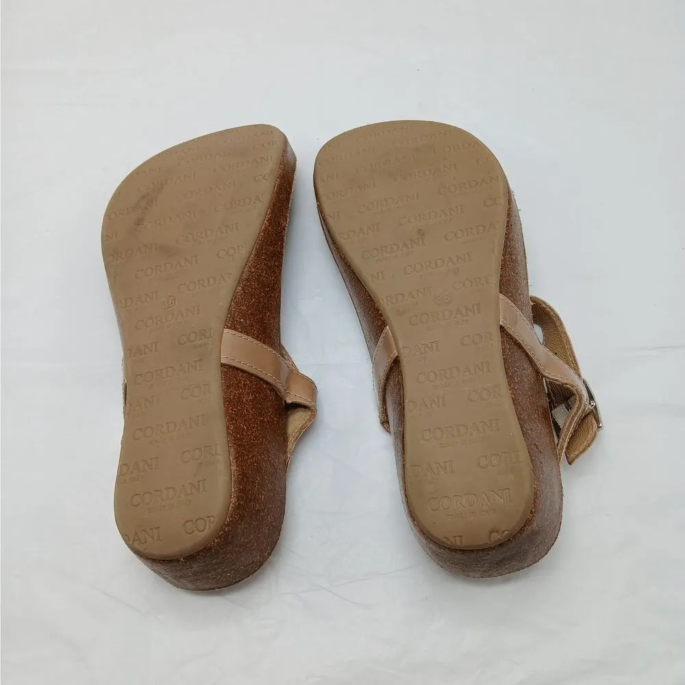 Cordani Gene Thong Wedge Sandal Womens 5.5 Tan Patent Leather Platform Shoes - Image 9