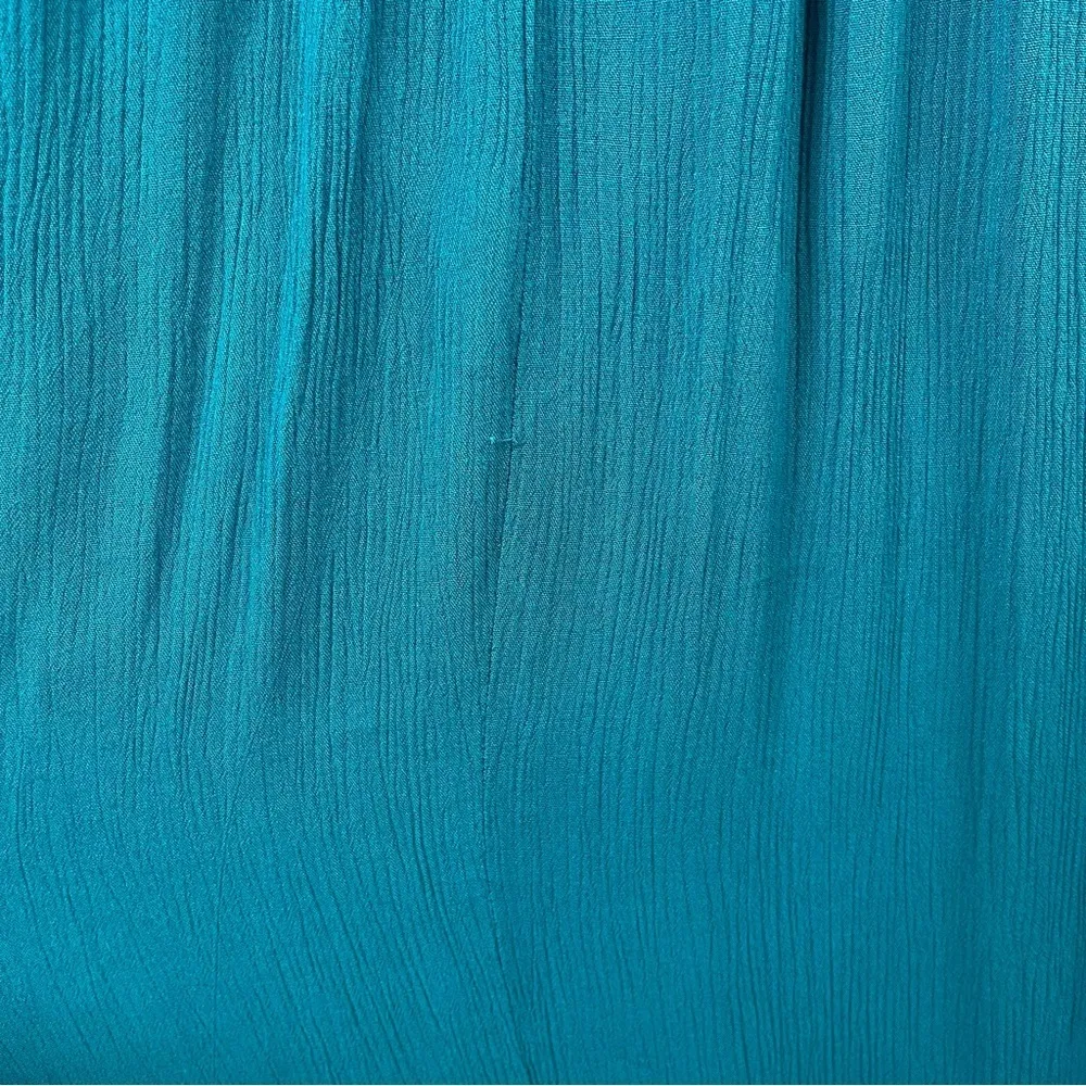 Just Fab Medium Turquoise Jewel Tone Vacation Maxi Dress Flowy Boho Deep V Back - Image 6