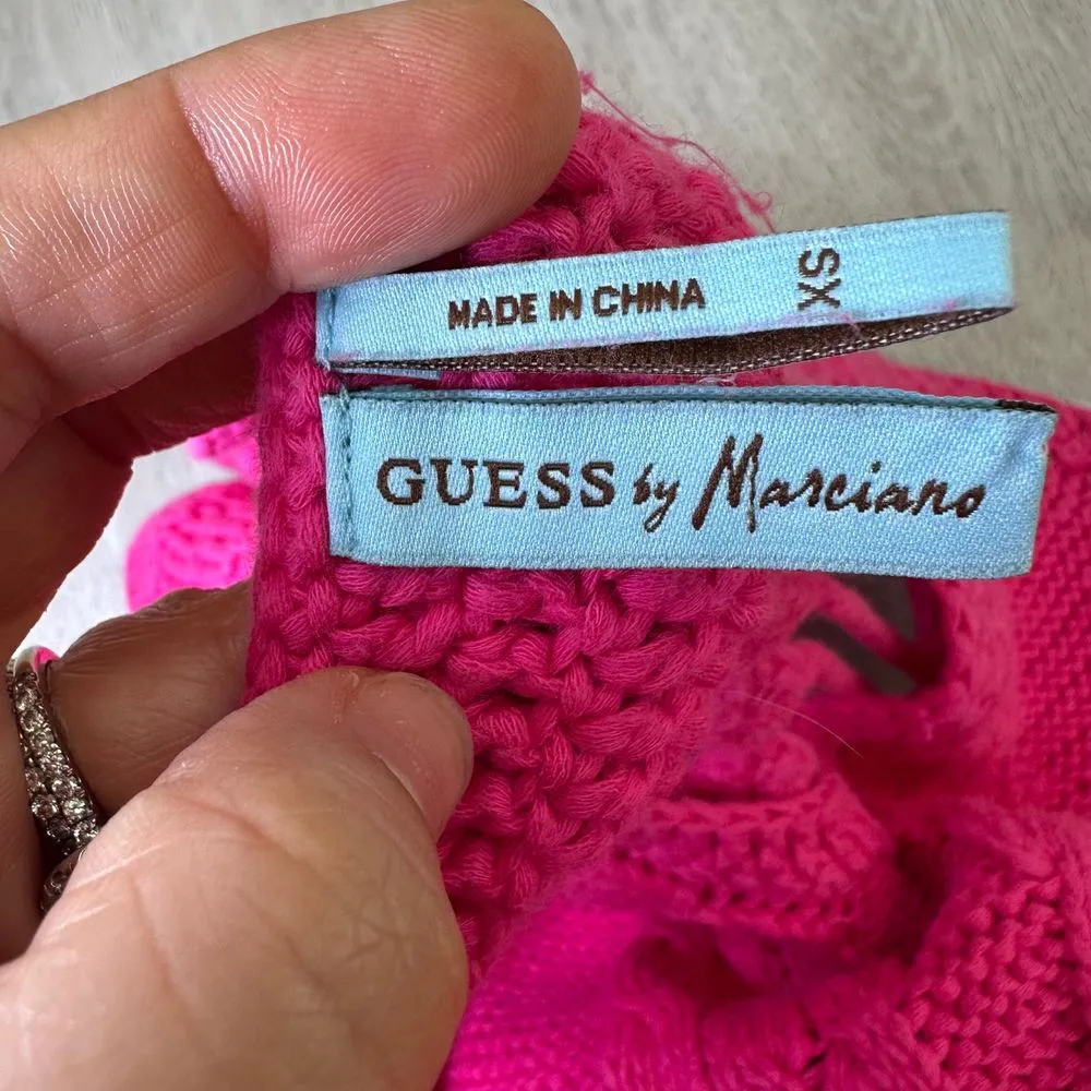 Guess by Maurciano y2k pink knit midi girly dress crochet beach coverup size xs - Image 3