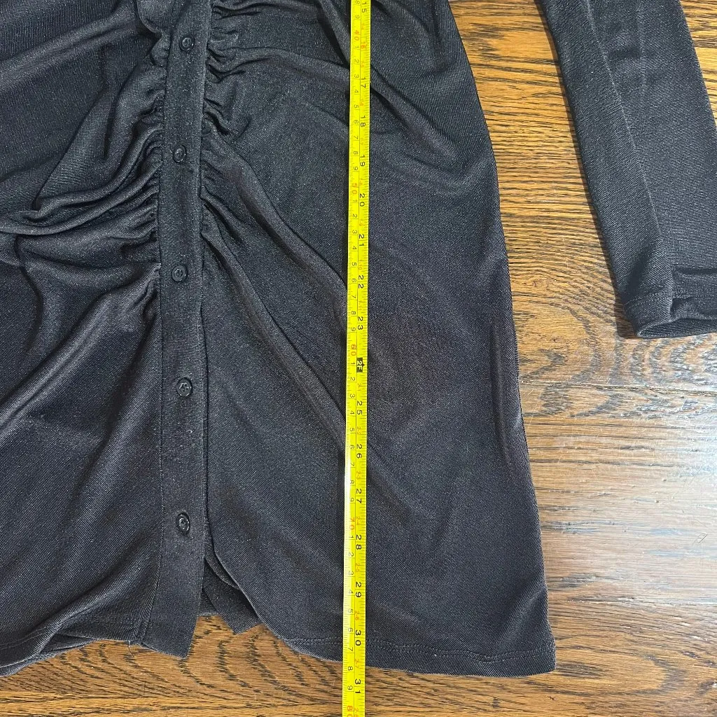 Cotton On Black Long Sleeve Ruched Mini Button Up Dress - Image 5