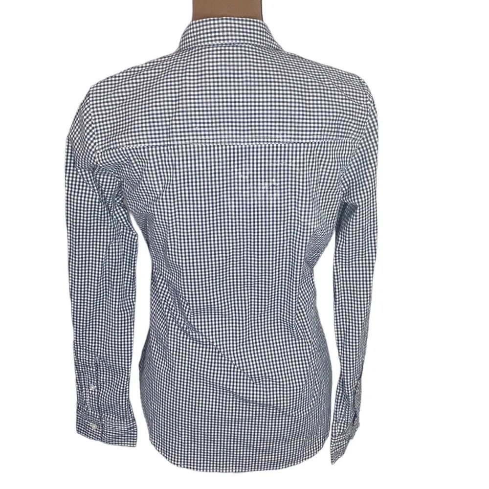 Abercrombie & Fitch micro plaid Oxford moose logo embroidery shirt navy white M - Image 2