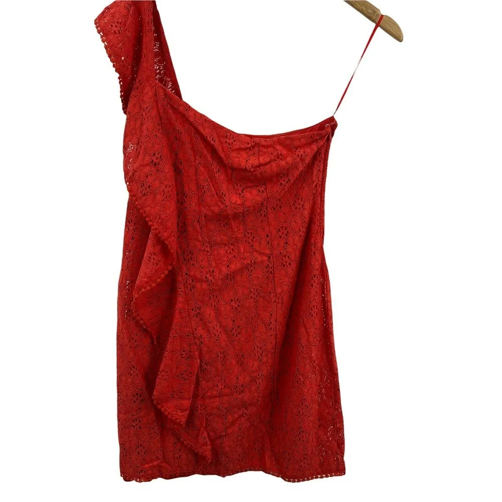 Cupcakes & Cashmere Orange Melon One Shoulder Dress Size S New Lace Short Ruffle - Image 3