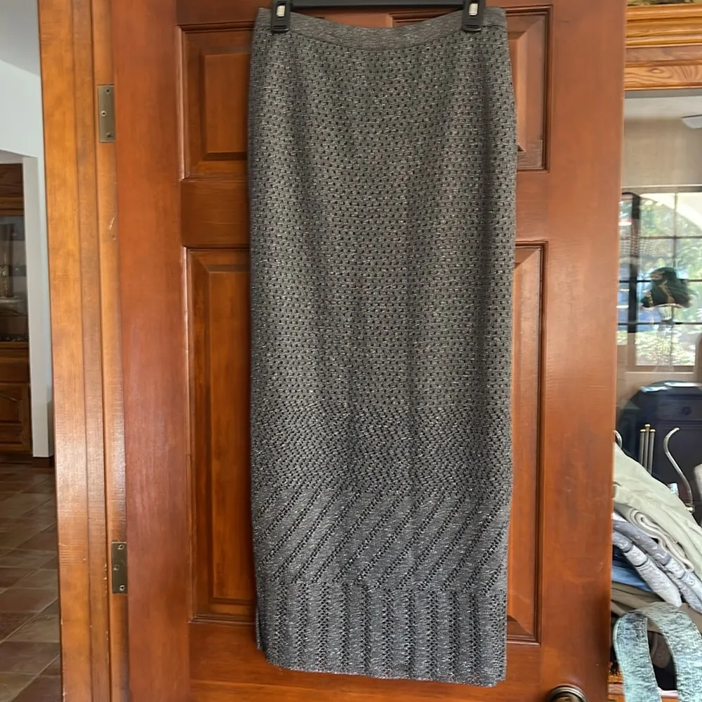 BODE metallic knit maxi skirt color is called Astro Gray Size M - Image 5
