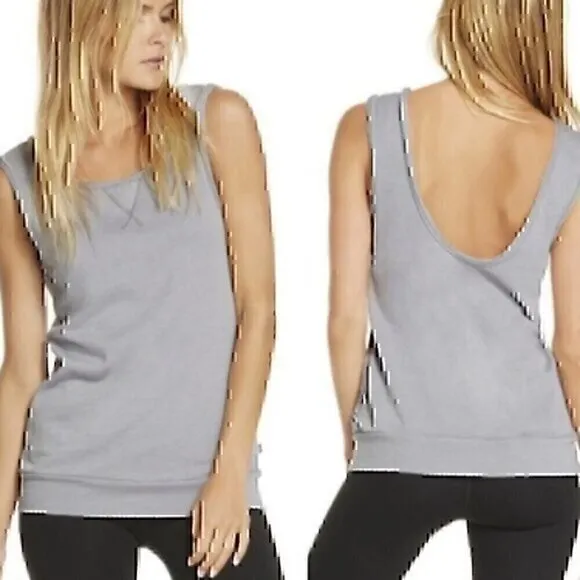 FABLETICS Tennyson Pullover Light Gray Scoop Neck Low Back French Terry Tank Top - Image 2