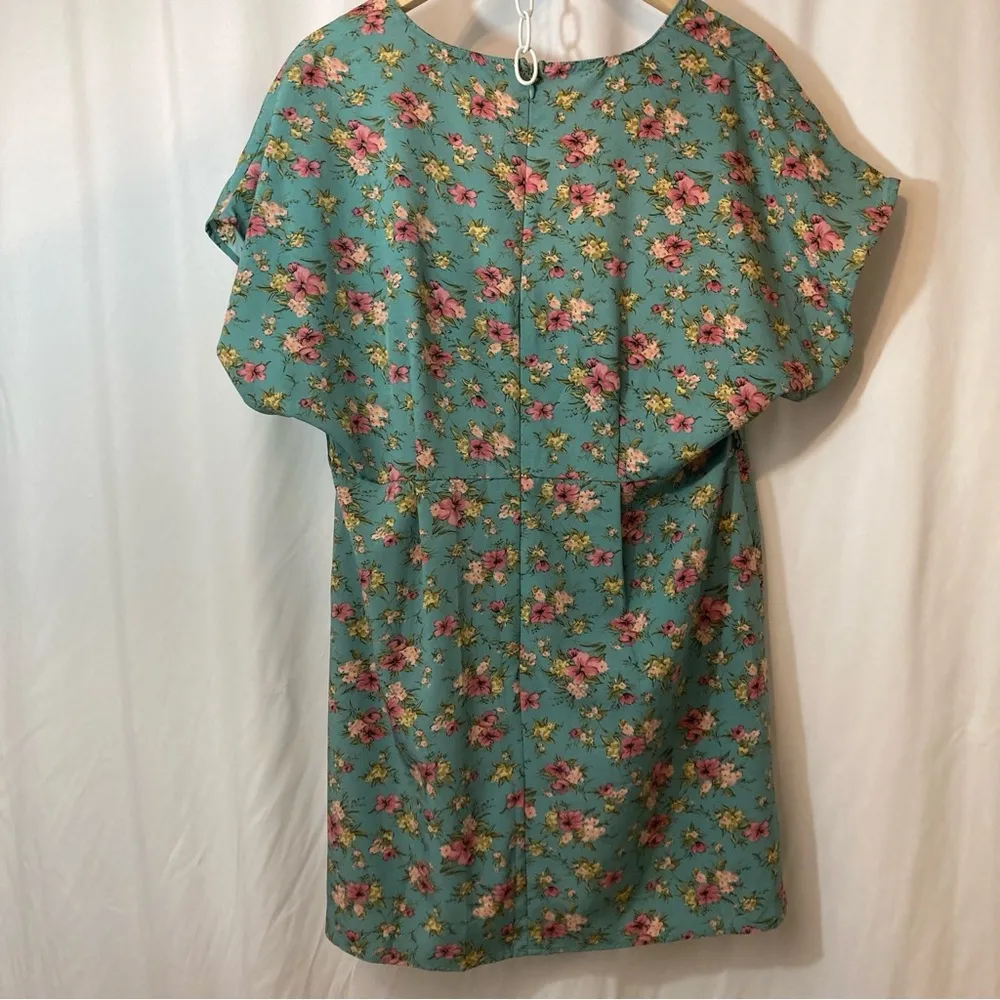 Nasty Gal Floral Crossover V-Neck Short Flounce Sleeves Slit Mini Dress - Image 2