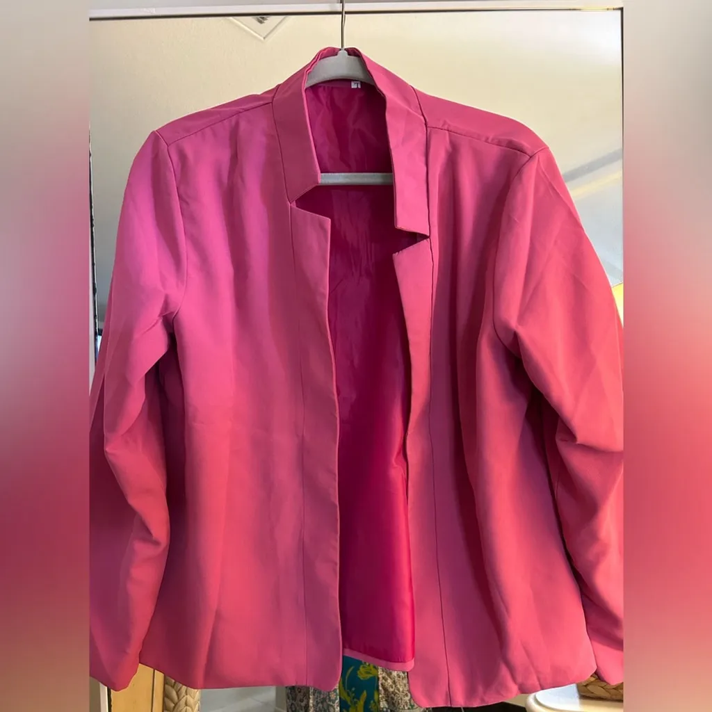 NEW Pink Cardigan Suit Open Front Notch Lapel Lightweight Career Lined Blazer L Size L - Image 4