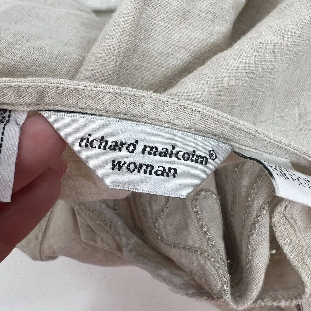 VTG Woman’s Sz 1X Tunic Top Irish Linen Embroidered Lagenlook Long Sleeve Shirt Tan - Image 3