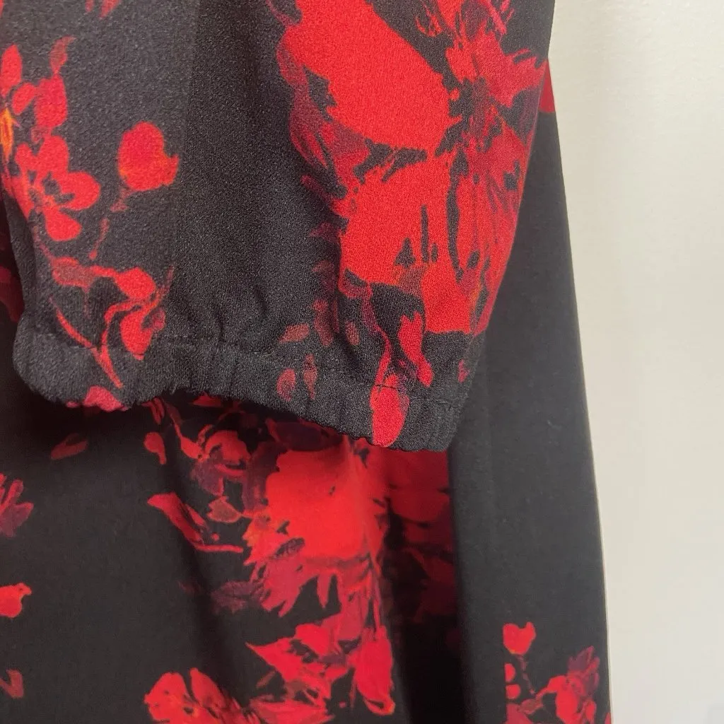 Adorne Dress Women’s 16 W Red Black Floral Side Tie Ruffle Party Holiday Wedding Size 16W - Image 8