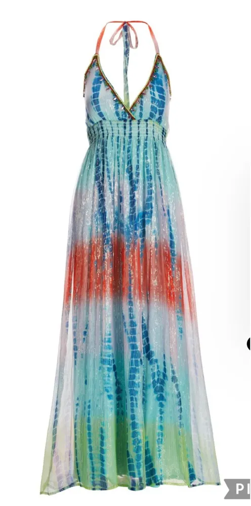 NWT Boston Proper Maxi Dress Halter Tie Dye Metallic Shimmer XS Low V-Neck Boho - Image 1