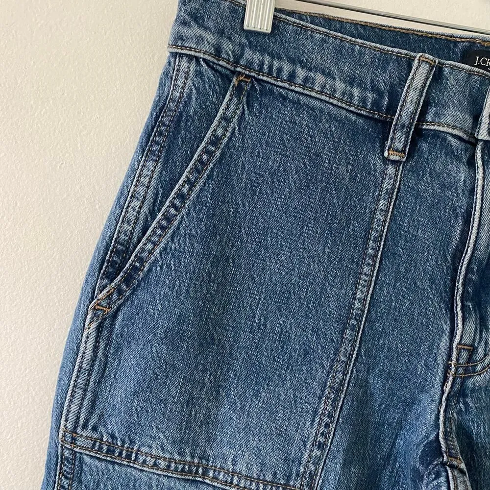 J. Crew Factory Cropped Patch Pocket Straight Ankle Jeans Size 27 P Petite New Blue - Image 4
