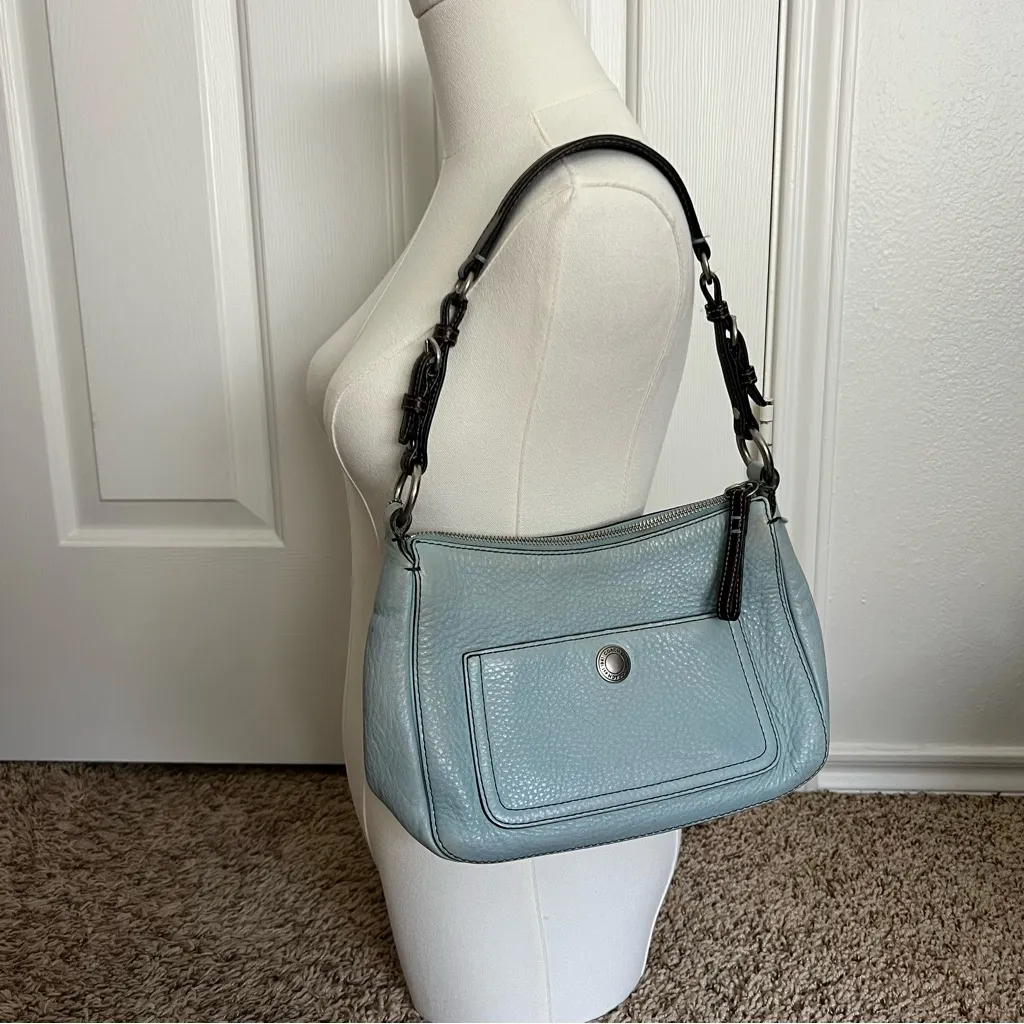 Coach Vintage y2k Chelsea 8E99 Powder Blue leather bag brown strap - Image 2