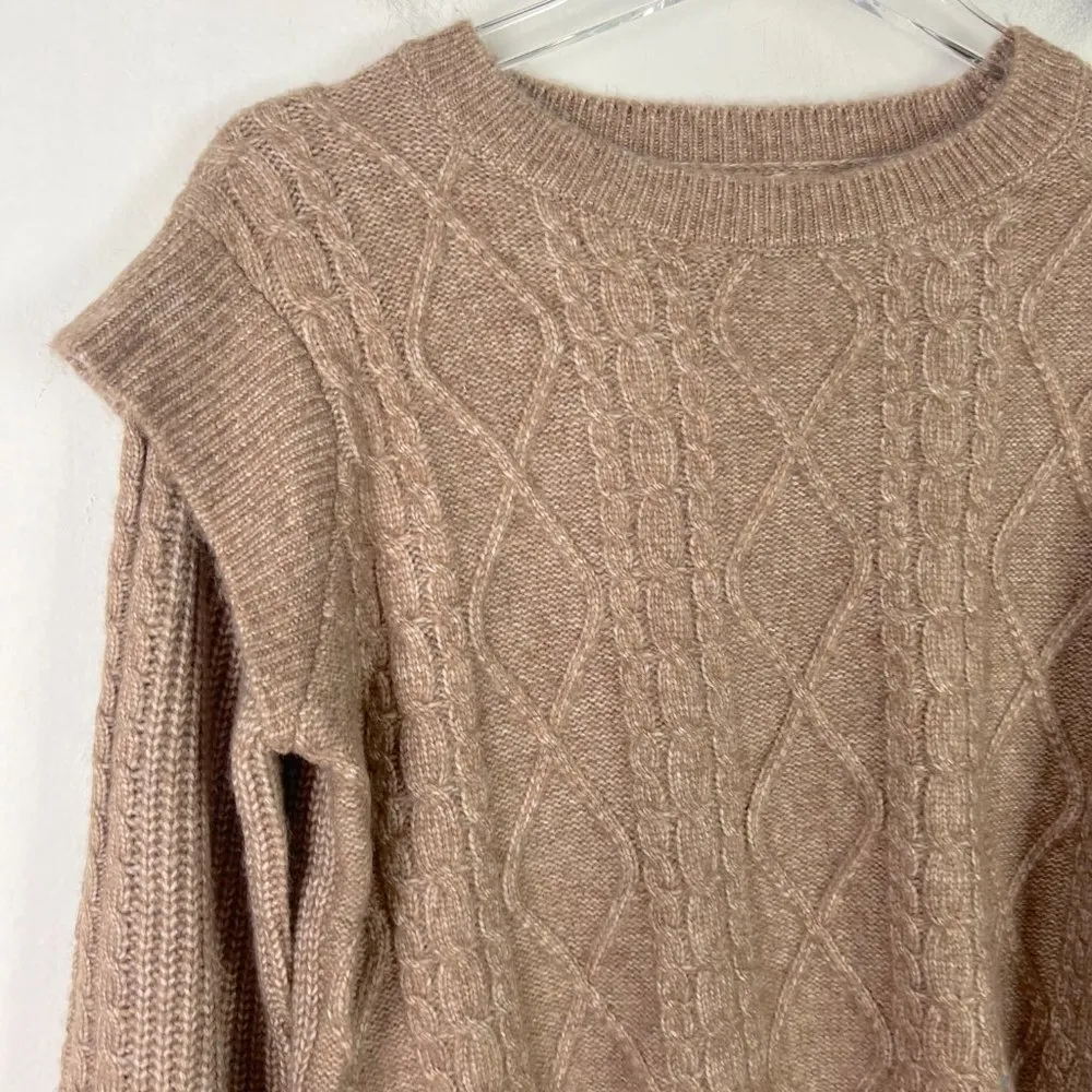 NWT Ruffle Shoulder Crewneck Sweater Oatmeal Size Small S NEW - Image 2