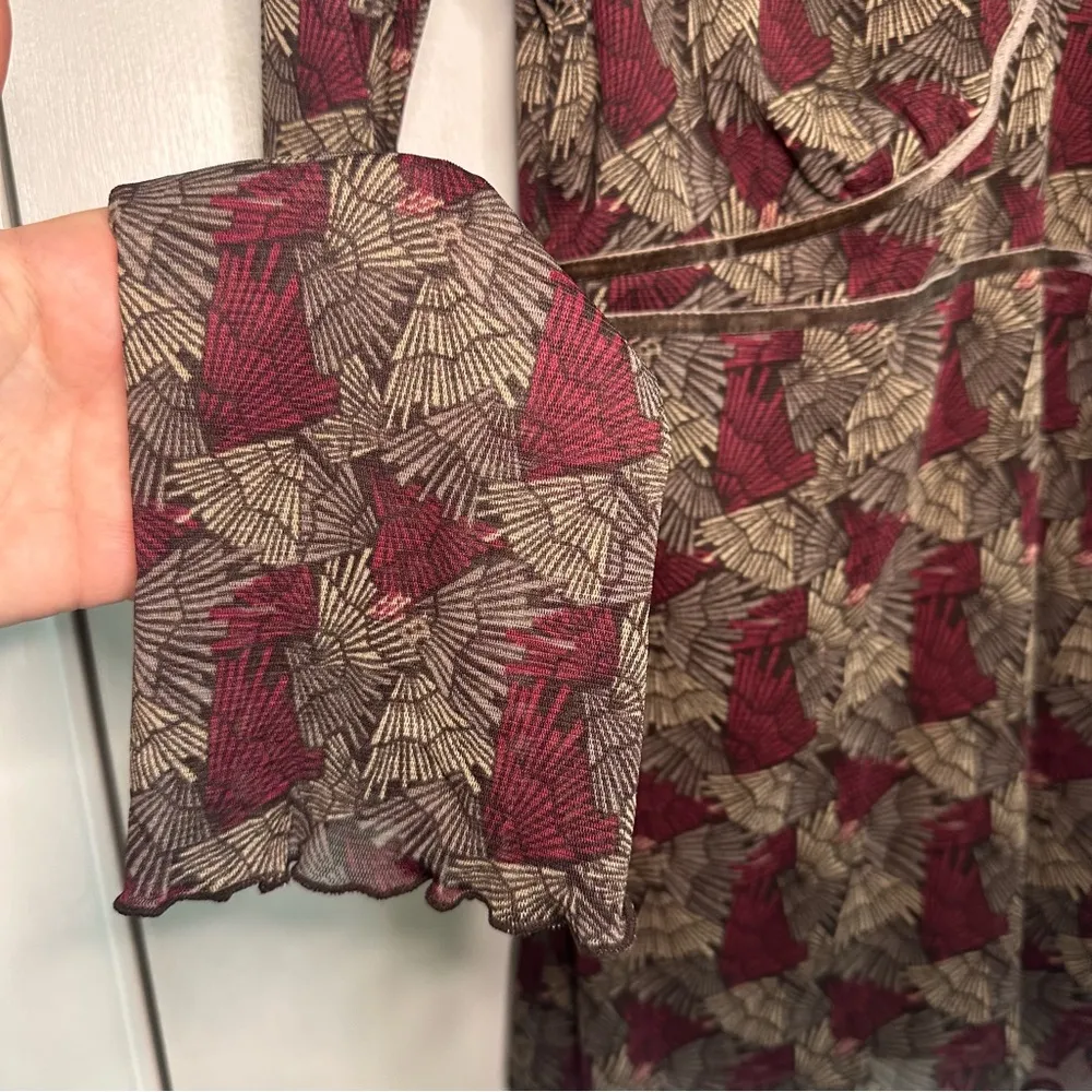 Axcess Y2K Long Sleeve Sheer Top. Size: Medium. Brown - Image 3