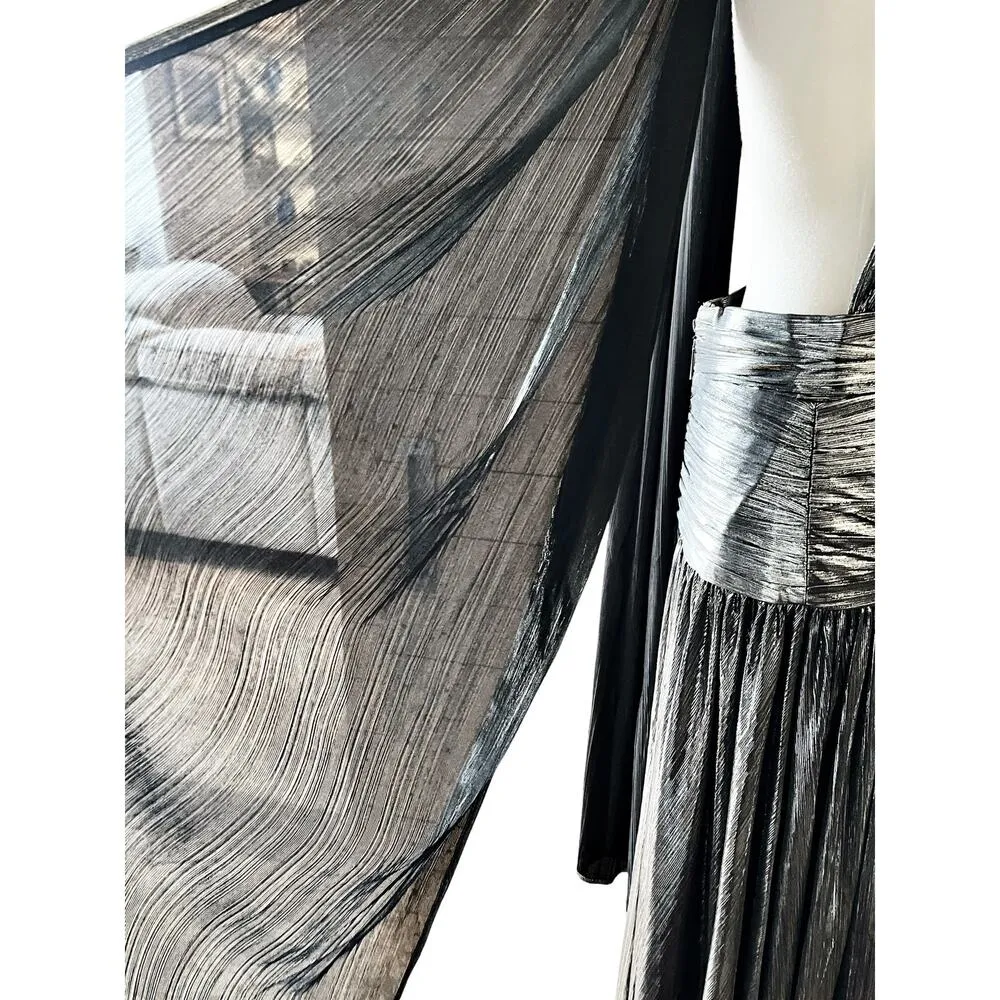 BRONX AND BANCO Metallic Dress Florence Halterneck Gown Cutout Gunmetal Gray 10 - Image 13