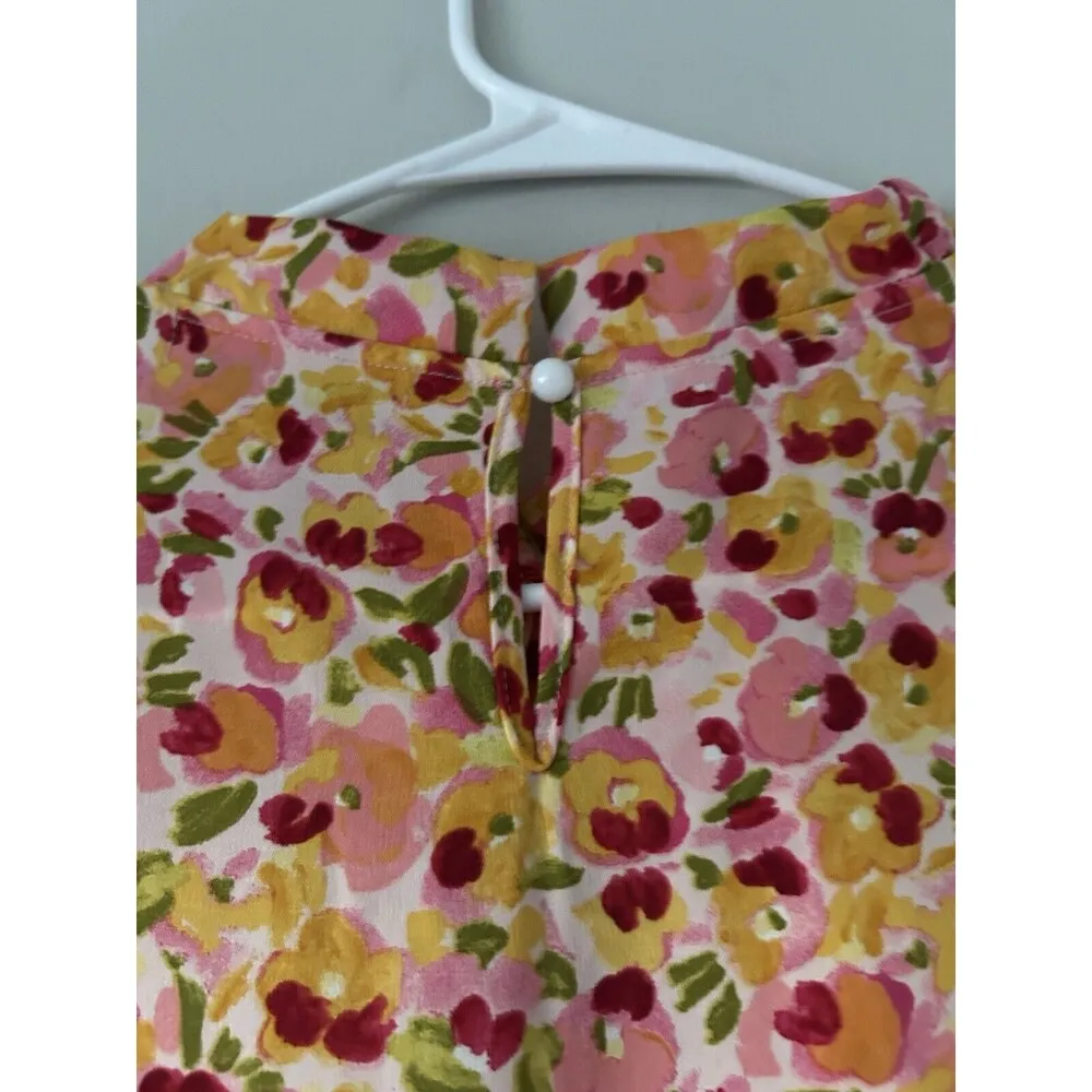 Miss Sparkling Boho Floral Ruffle Short Sleeve Frill Mock Neck Blouse Size XL Pink - Image 8