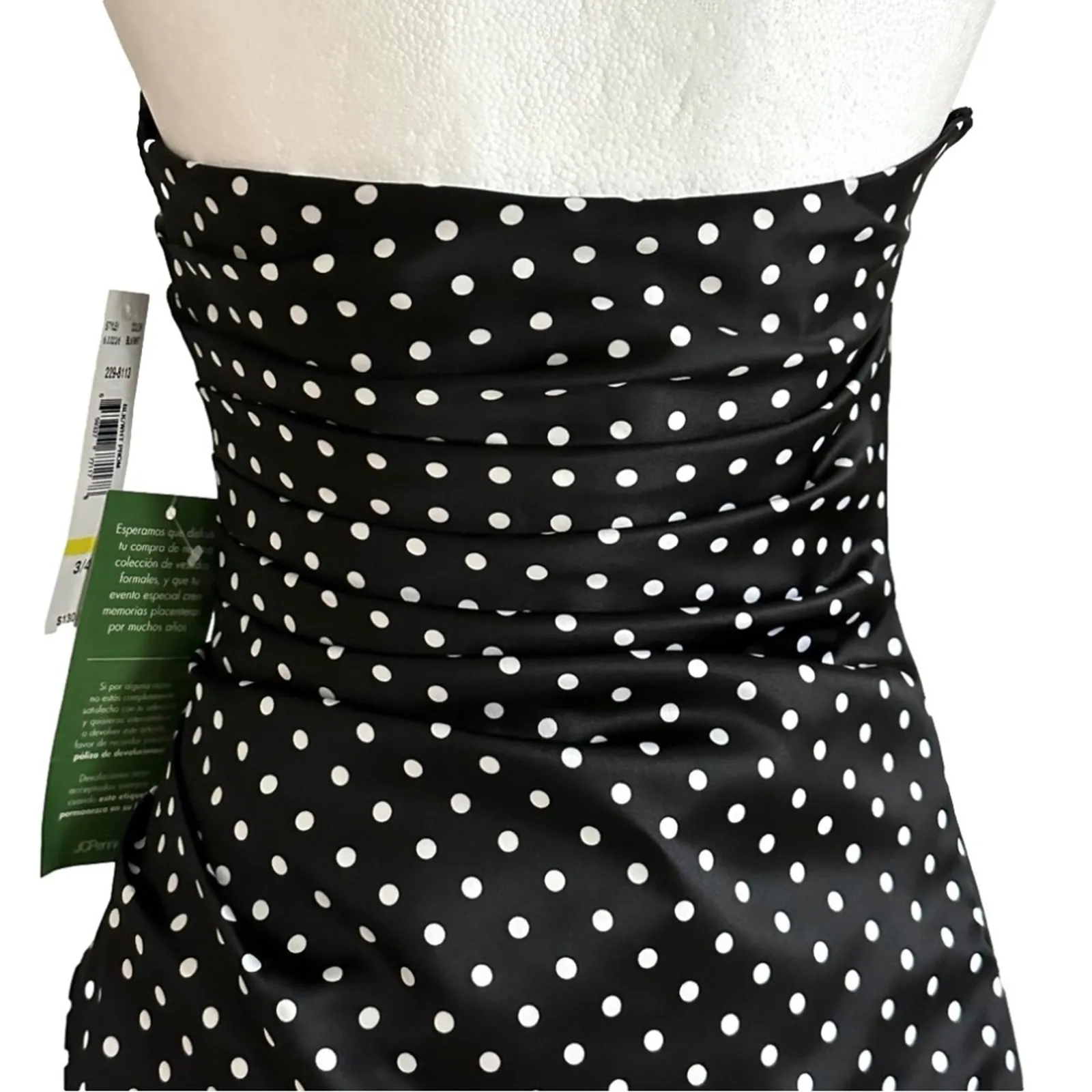 Onyx Nite Dress Black White Polka Dot Strapless Tulle Fit Flare Prom Size 3/4 - Image 5