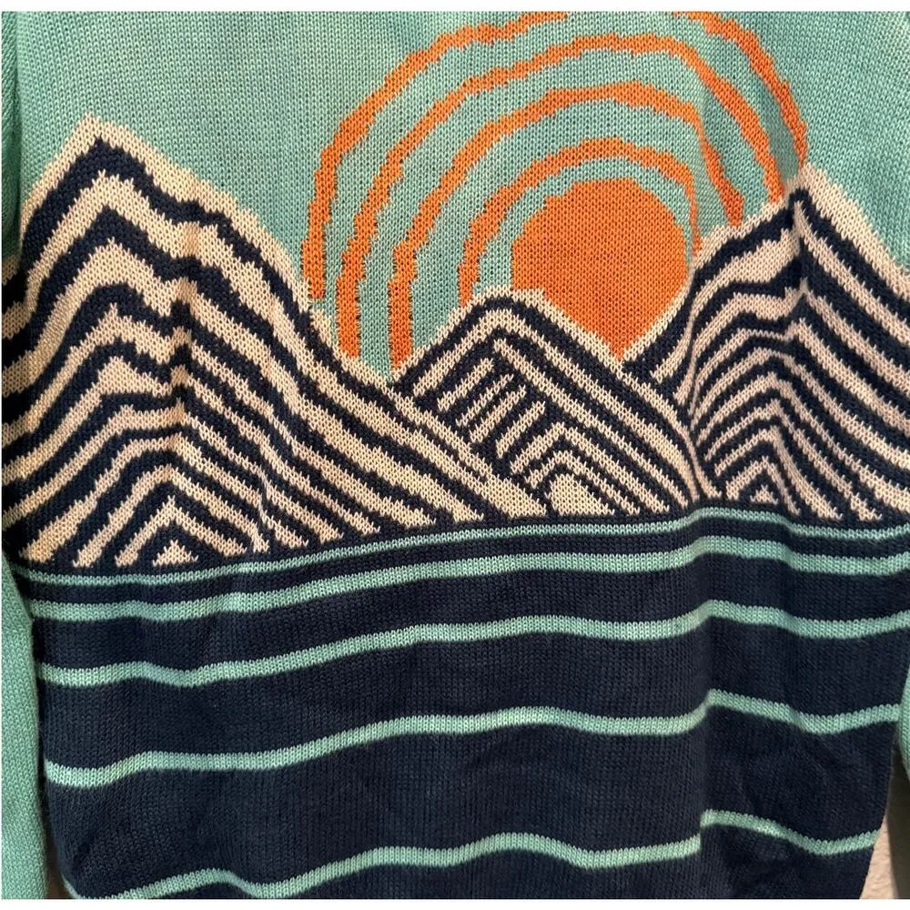 Dutch Bros Coffee '92 Quarter Zip Retro Ski Knit Sweater Size Small Blue - Image 5