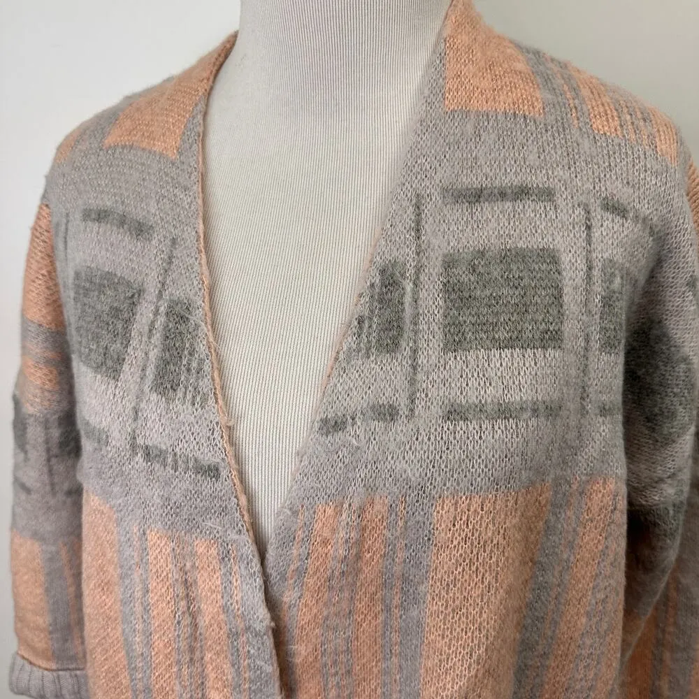 Moth Plaid Open Long Cardigan Sweater Size Small Gray - Image 2
