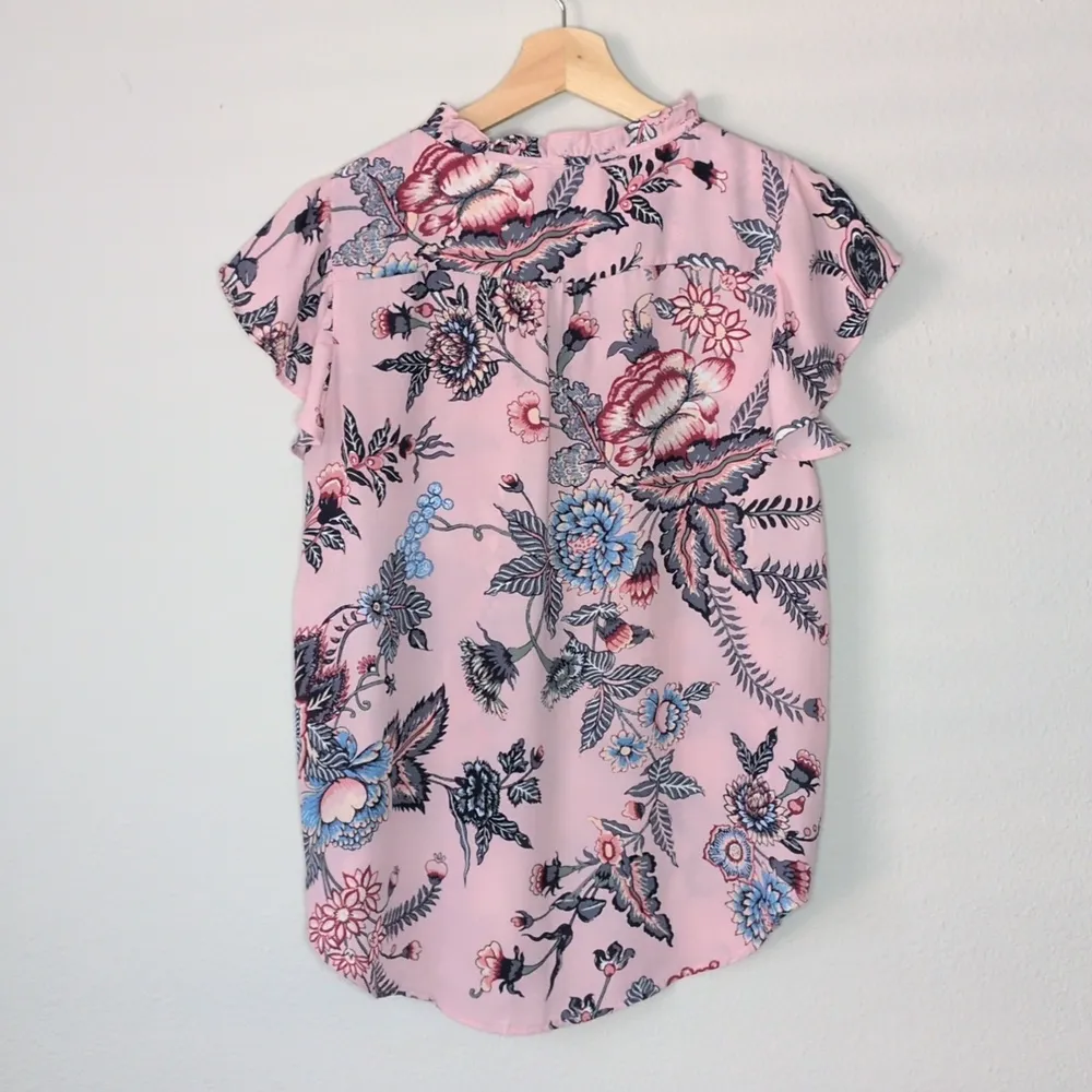 LOFT Floral Keyhole Short Sleeve Blouse Top Size Small Multicolor - Image 3
