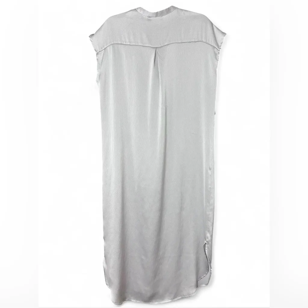 Banana Republic Medium Metallic Silver Sleeveless Midi Dress V-Neck Side Slit - Image 3