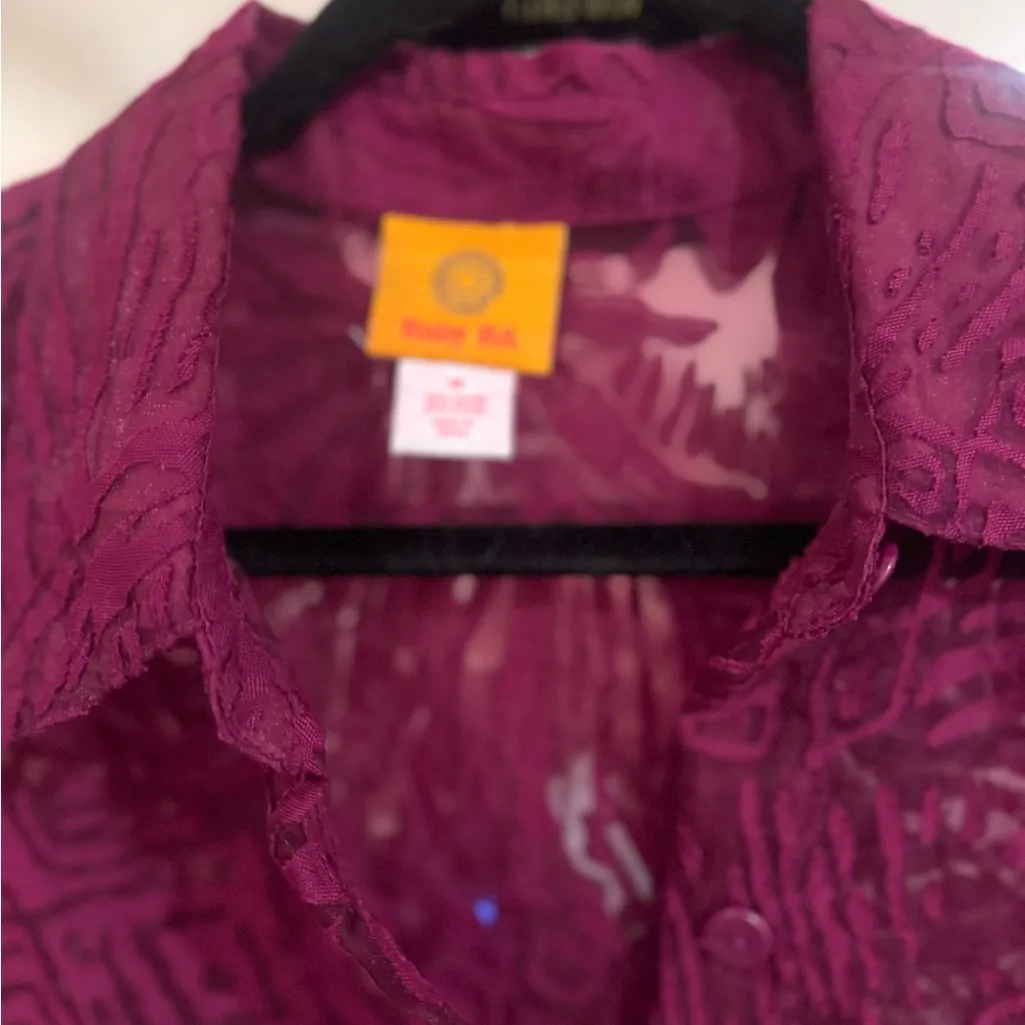 Ruby Rd. Sheer Magenta Blouse Purple Size 14 - Image 3