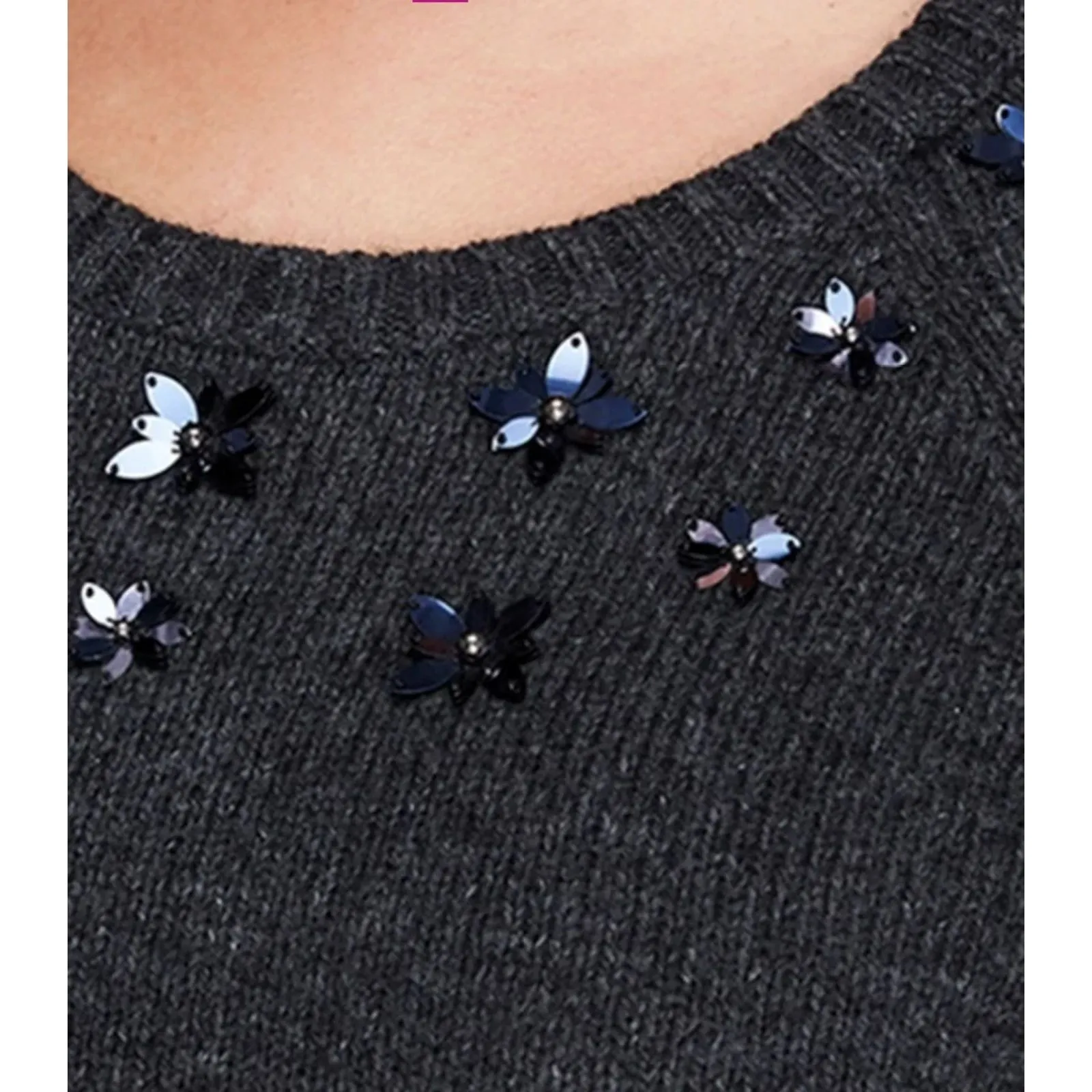 Share Lane Bryant Jeweled Floral Knit Sweater 26/28 Charcoal Gray Wool Blend - Image 14
