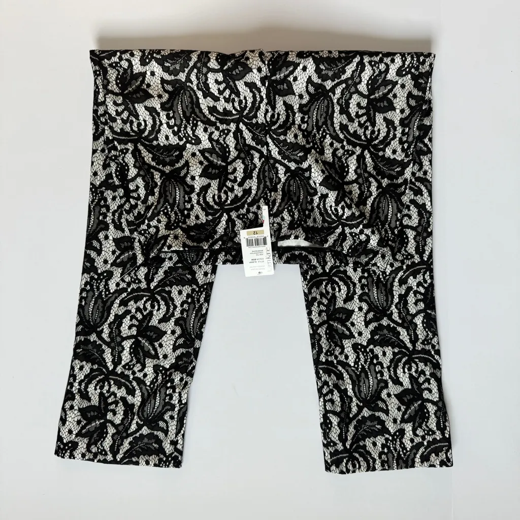Karen Kane Black and White Floral Lace Boho Print Ponte Pants Size 12 NWT - Image 2