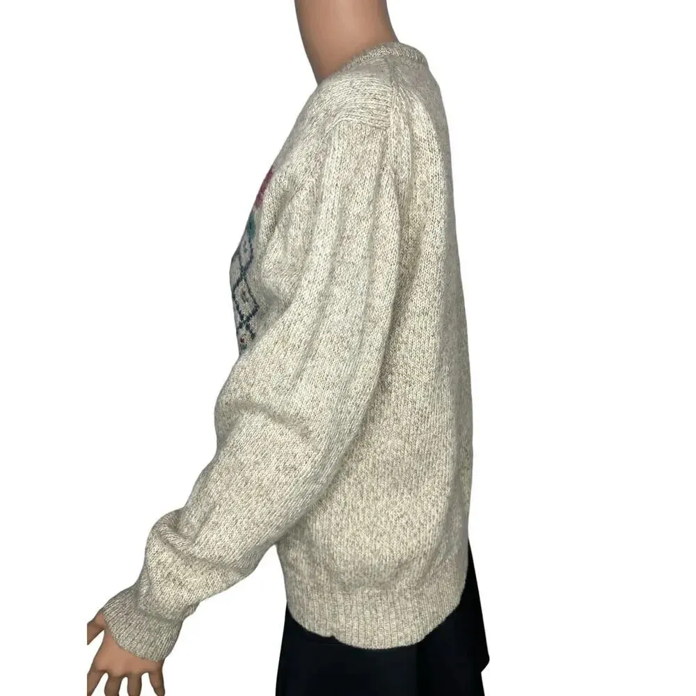 Eddie Bauer women’s Wool country Floral knit crewneck sweater wool blend size M - Image 2