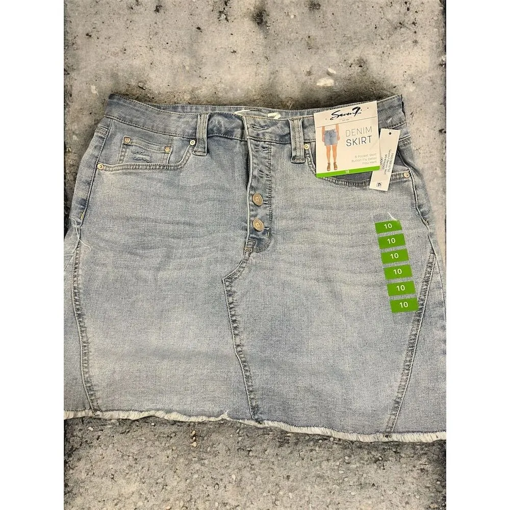 Seven7 Women's Size 10 Blue Denim Pencil Skirt Button Fly Fray Hem - Image 2
