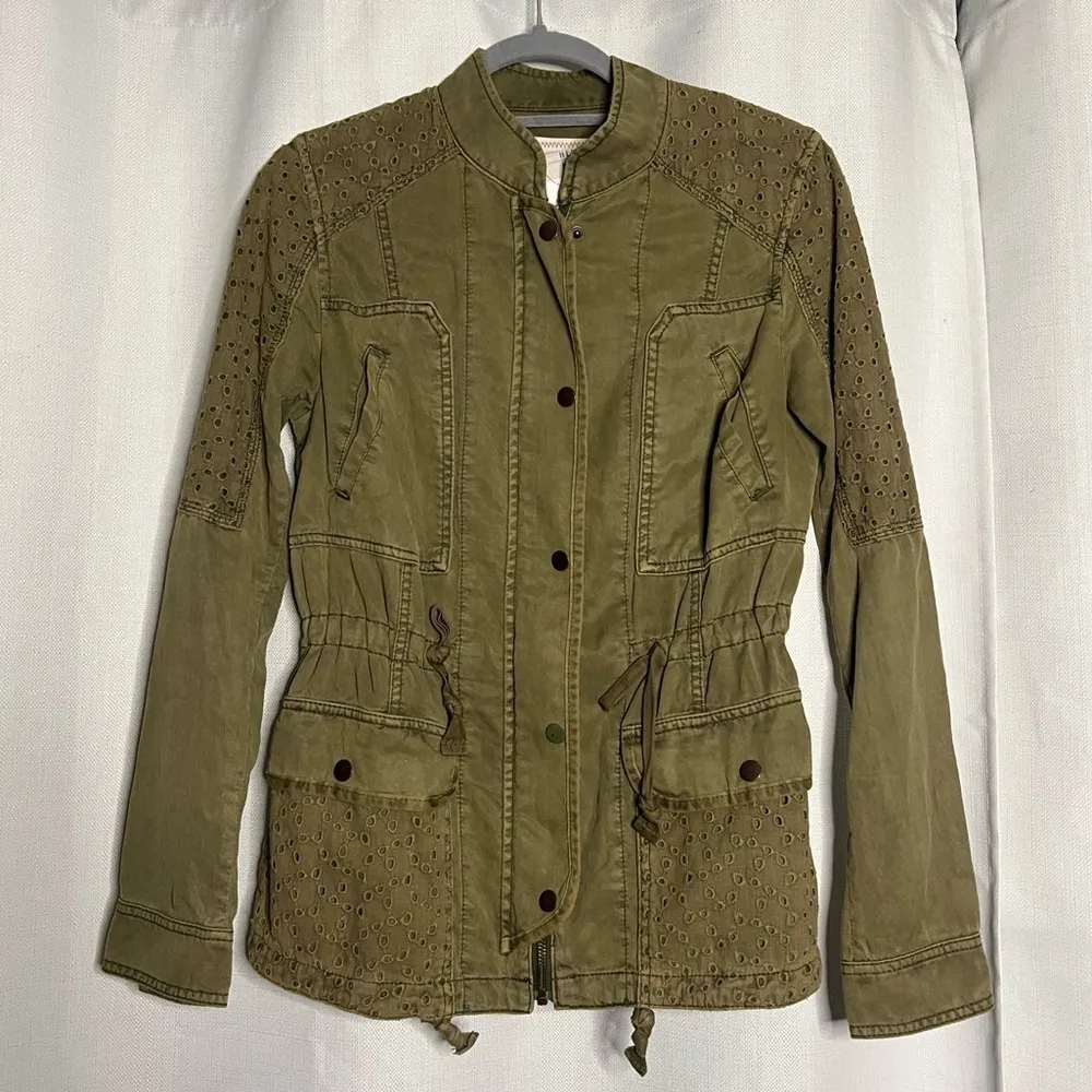 Hei Hei Anthropologie Olive Green Eyelet Jacket XS - Image 4