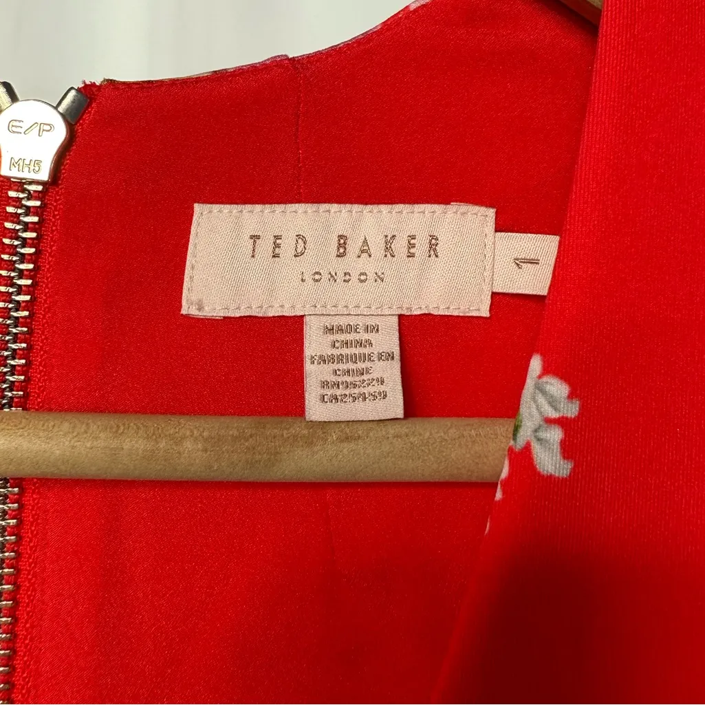 Ted Baker London Kinle V Neck Scuba Floral‎ Mini Dress in Red Size 4 - Image 3
