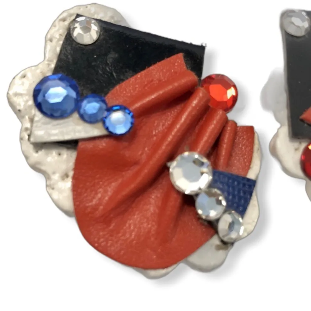 Lightweight Unique Handmade Leather/Resin/Rhinestone Earrings Red - Image 5