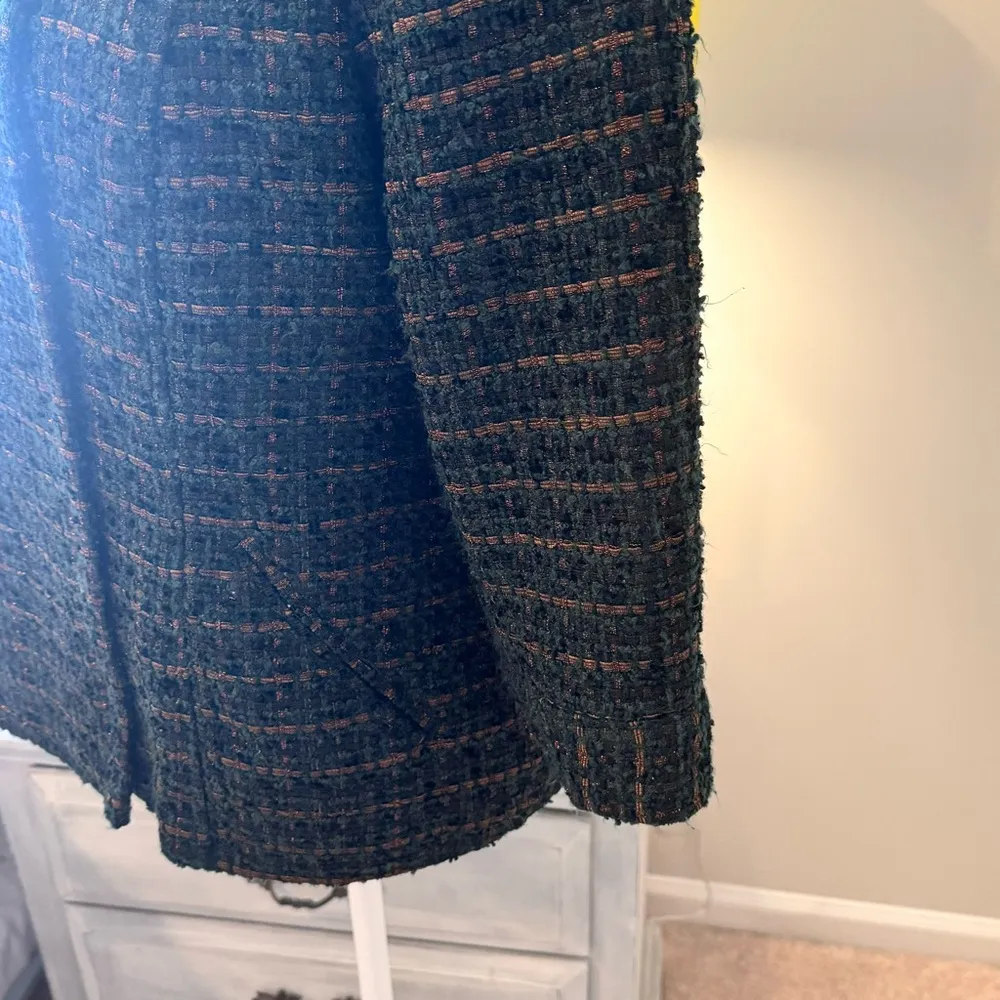 Coldwater Creek teal green boucle tweed jacket bronze metallic threads - Image 10