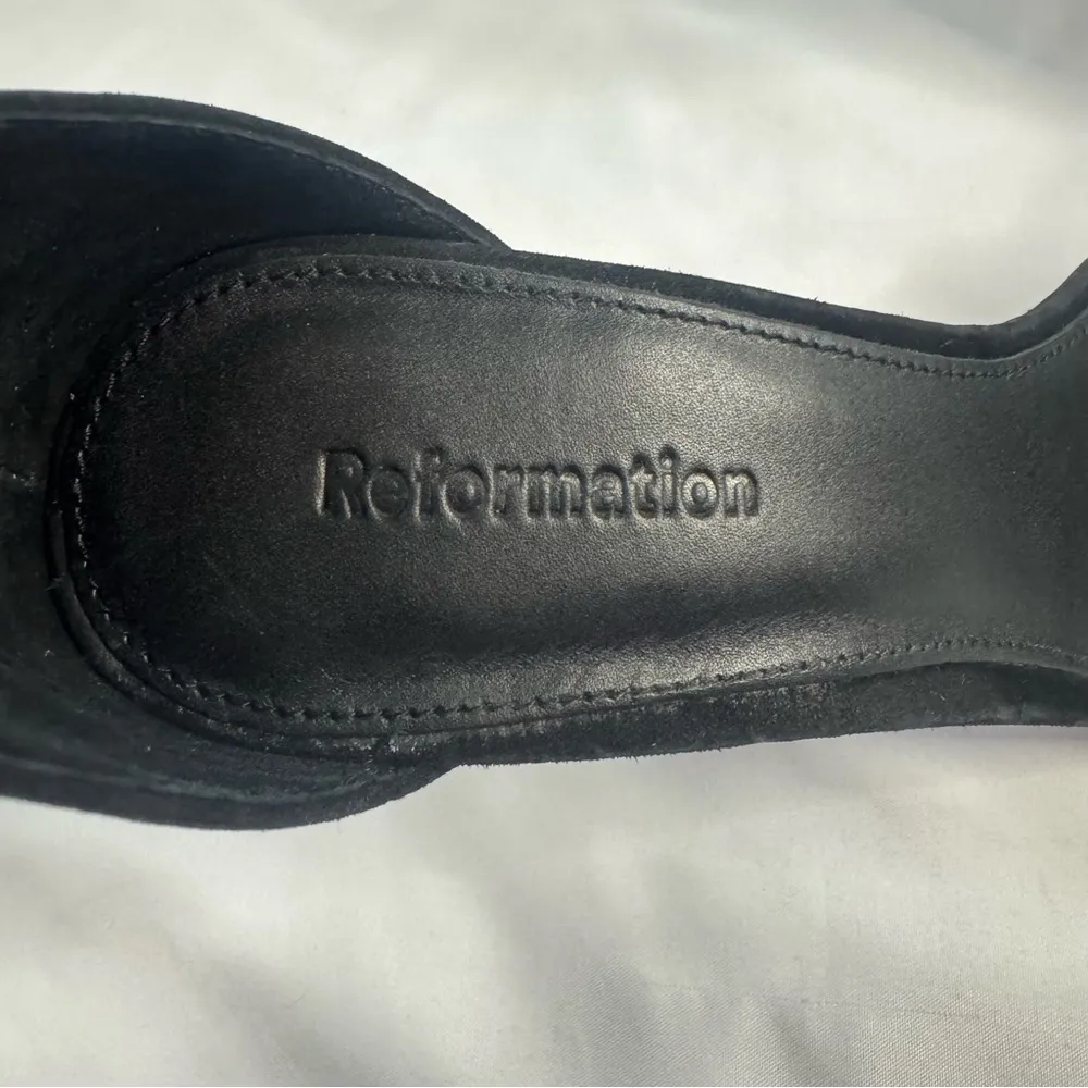 Reformation Black Kelly Stiletto Heel Sandal Ankle Strap Suede Formal Size 7.5 - Image 4