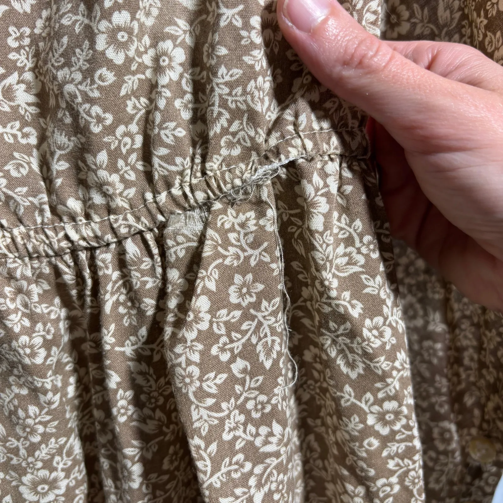 Vintage Brown Floral Prairie Midi Maxi Dress Long Sleeve Cottage Core Boho M SEE Size M - Image 4