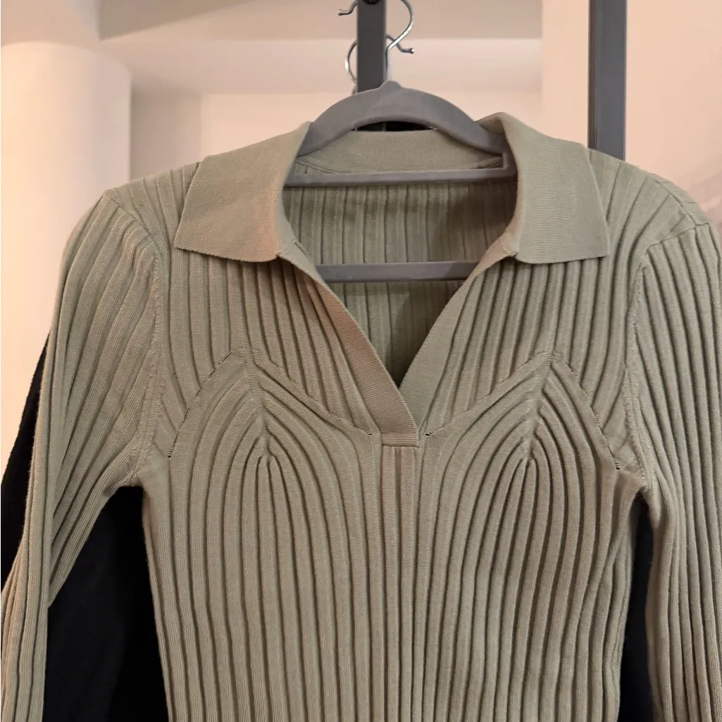 V-Neck Ribbed Sweater in Sage - Image 3