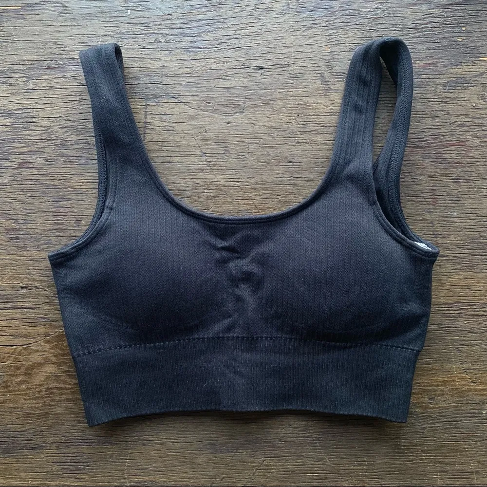 Lilias Active The Ribbed Knit Collection Black Sports Bra XS - Image 2