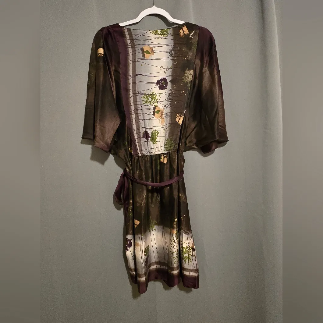 Suzi Chin Maggy Boutique Dress Floral Print Tie Waist Dolman Sleeve‎ 10 Purple - Image 2