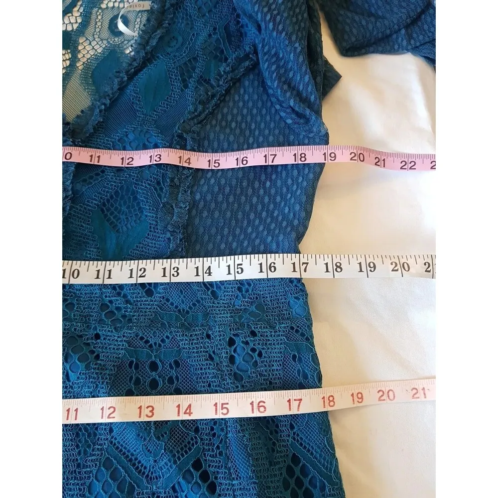 Foxiedox Womens Dress Size Medium Crochet Teal Blue Lace Gloria Bell Sleeve - Image 15