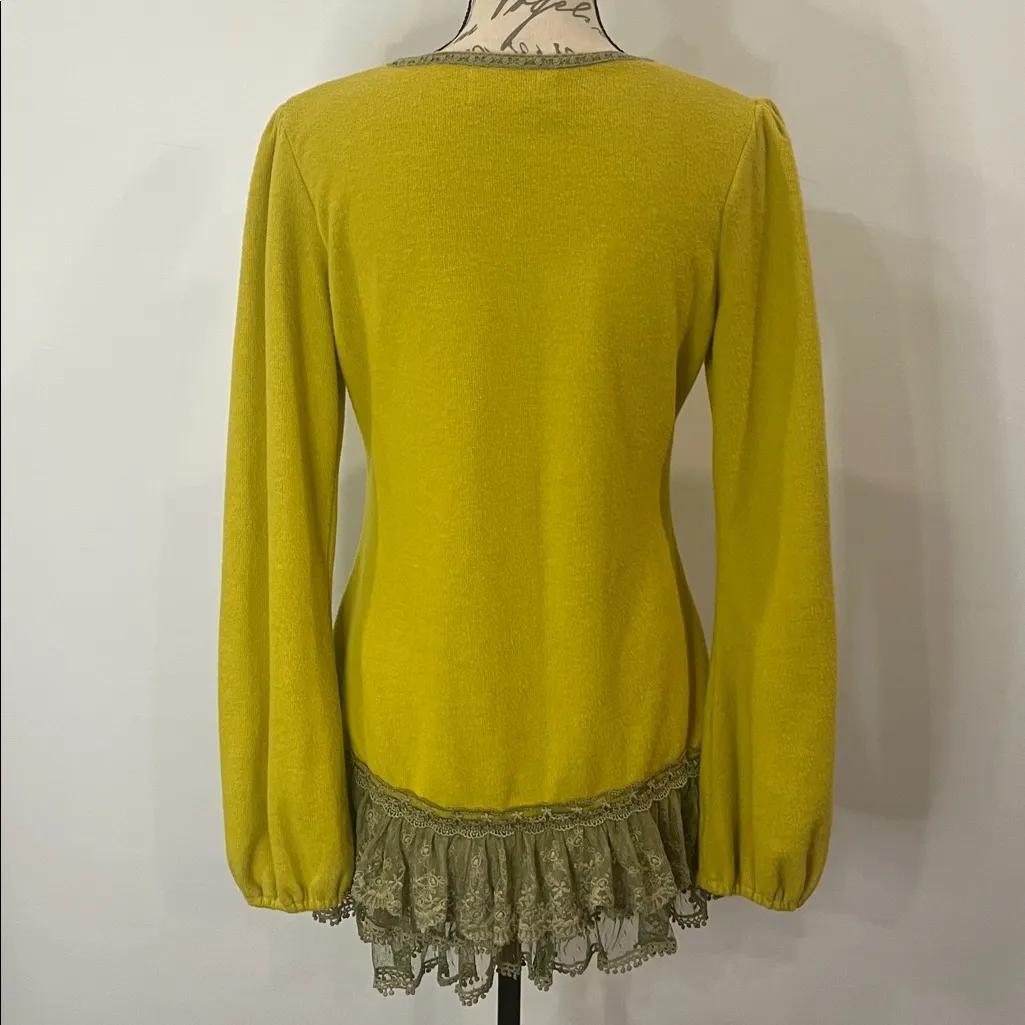 A’Reve soft brushed cardigan with tiered lace trim L Green Size L - Image 3