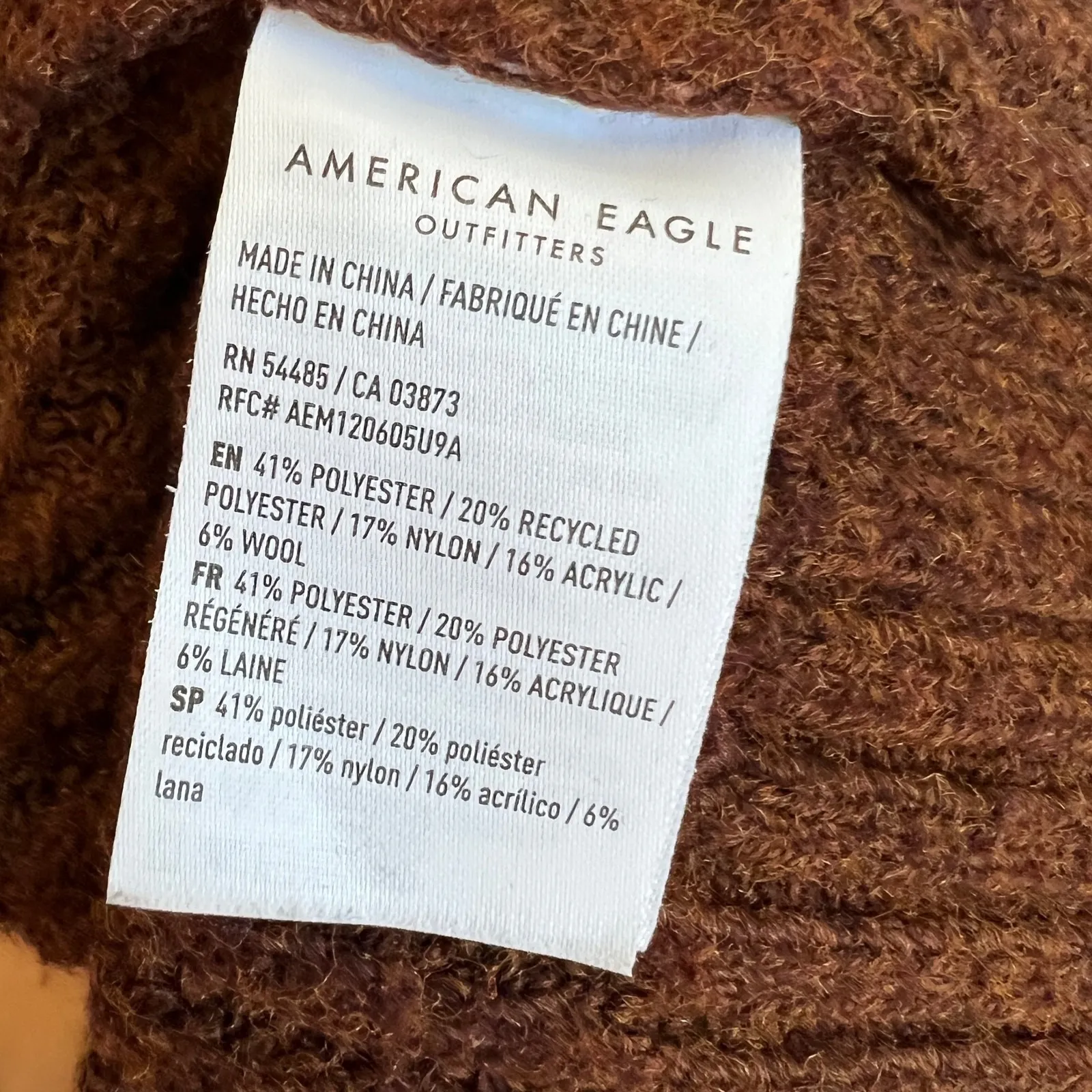 American Eagle Sweater Wool Blend Y2K 2000s Chunky Preppy Brown Medium - Image 4