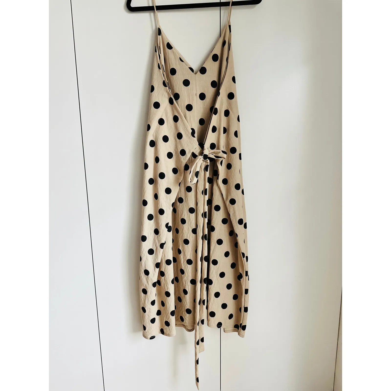 ZARA Womens Polka Dot Tank Dress Size M Neutral/Black Midi Tie Vaca Vibes - Image 4