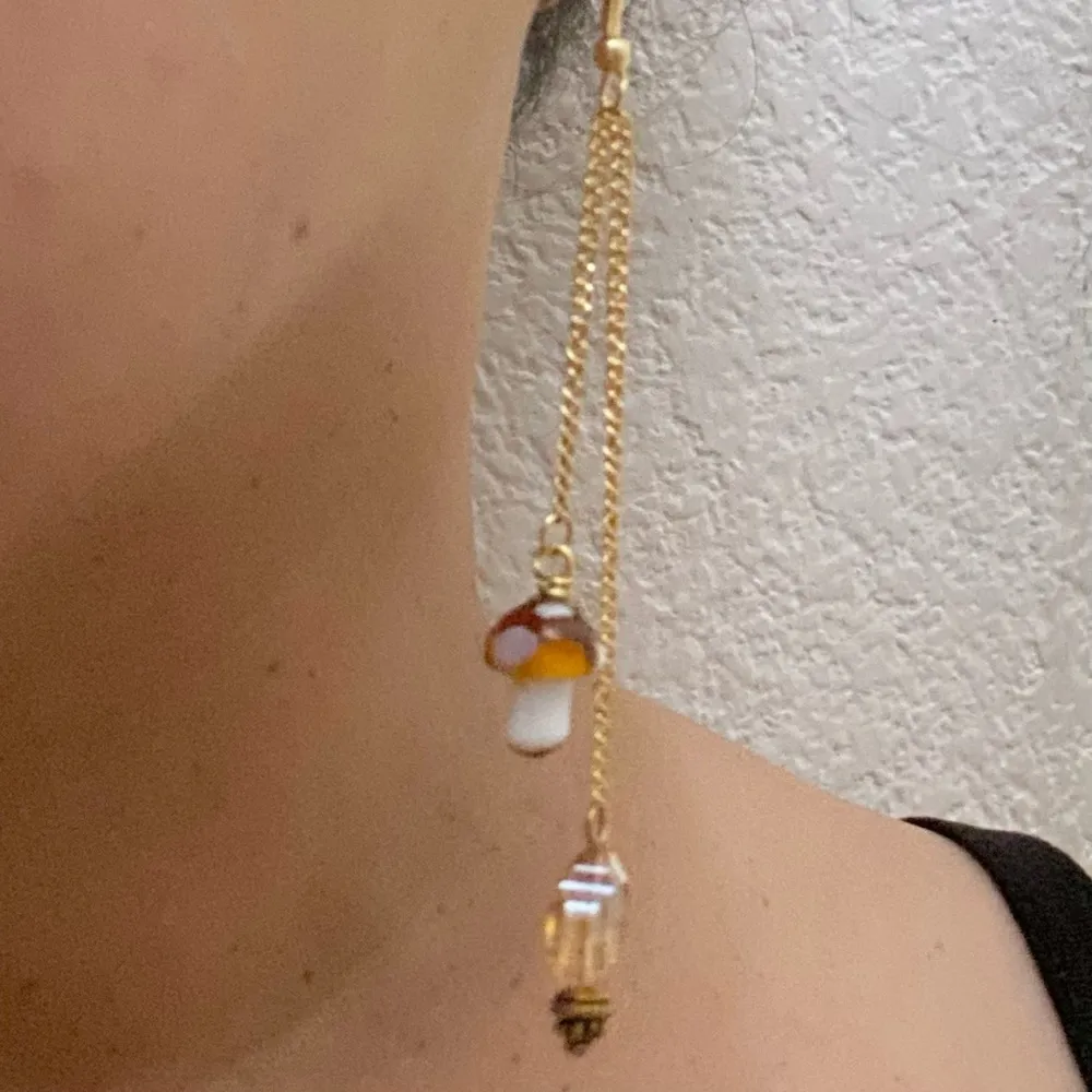 Handmade Mushroom Lampwork Beads Dangling Drop Earrings - Image 2