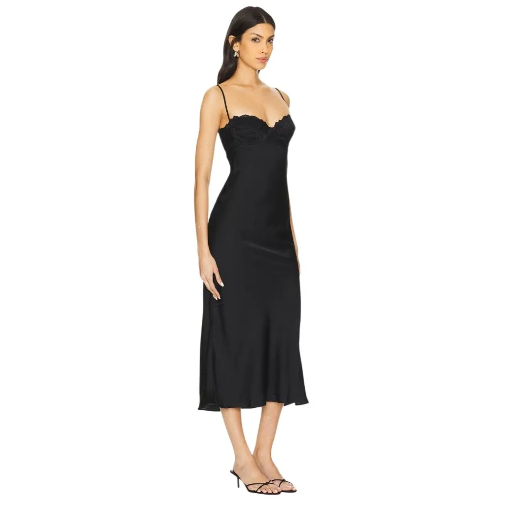 Bardot Sabina Midi Dress in Black 12 Womens Satin Cocktail Party - Image 3