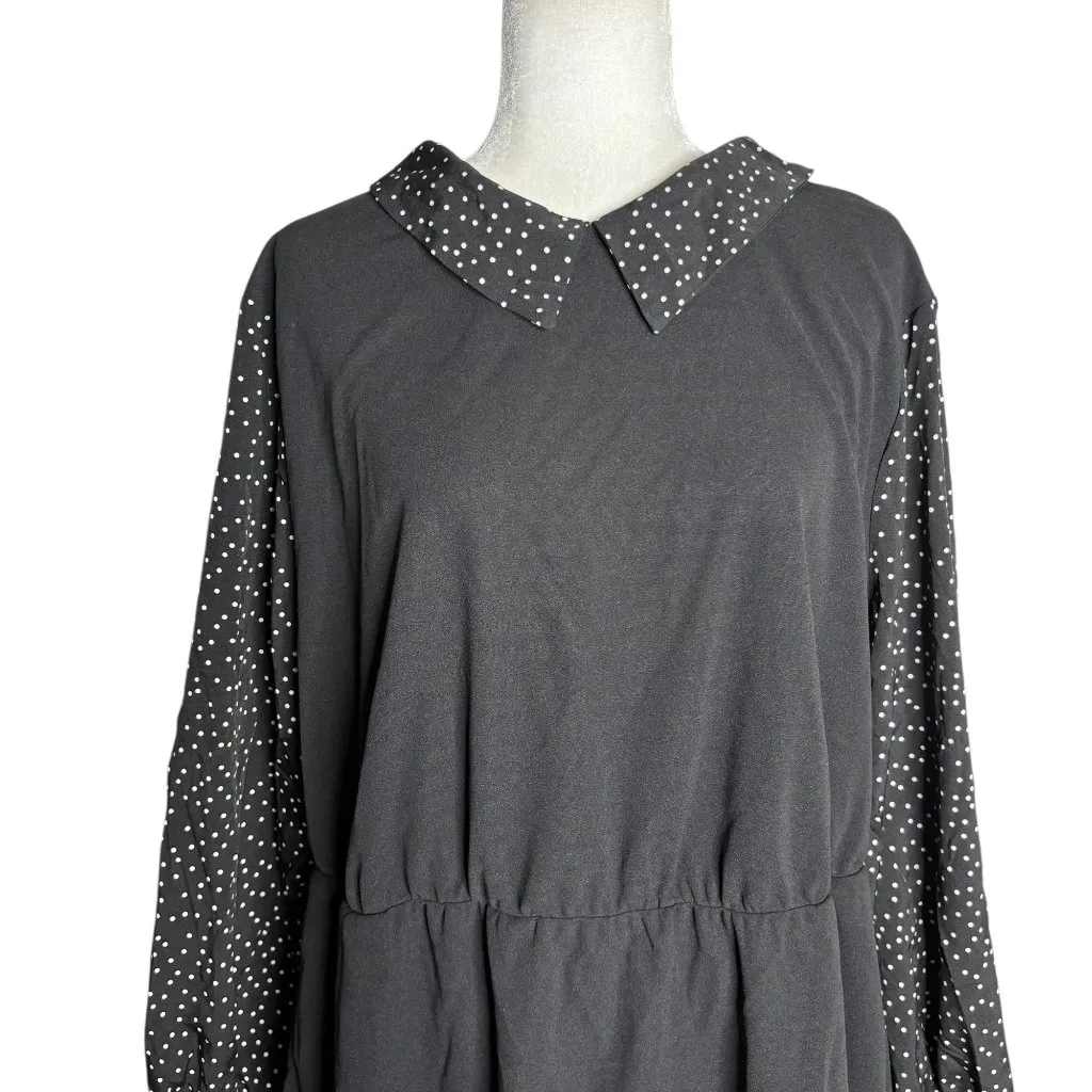 BloomChic Midi Dress Polka Dot Sleeves Size 22 24 Black Elastic Waist Pockets - Image 3