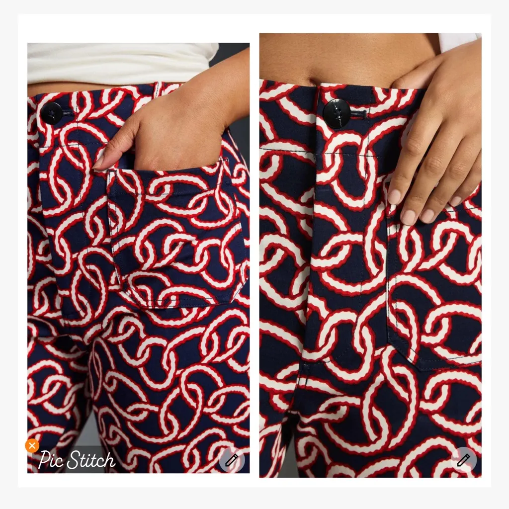 Anthropologie Maeve The Colette Ponte Wide Leg Pants Red Navy - Image 3