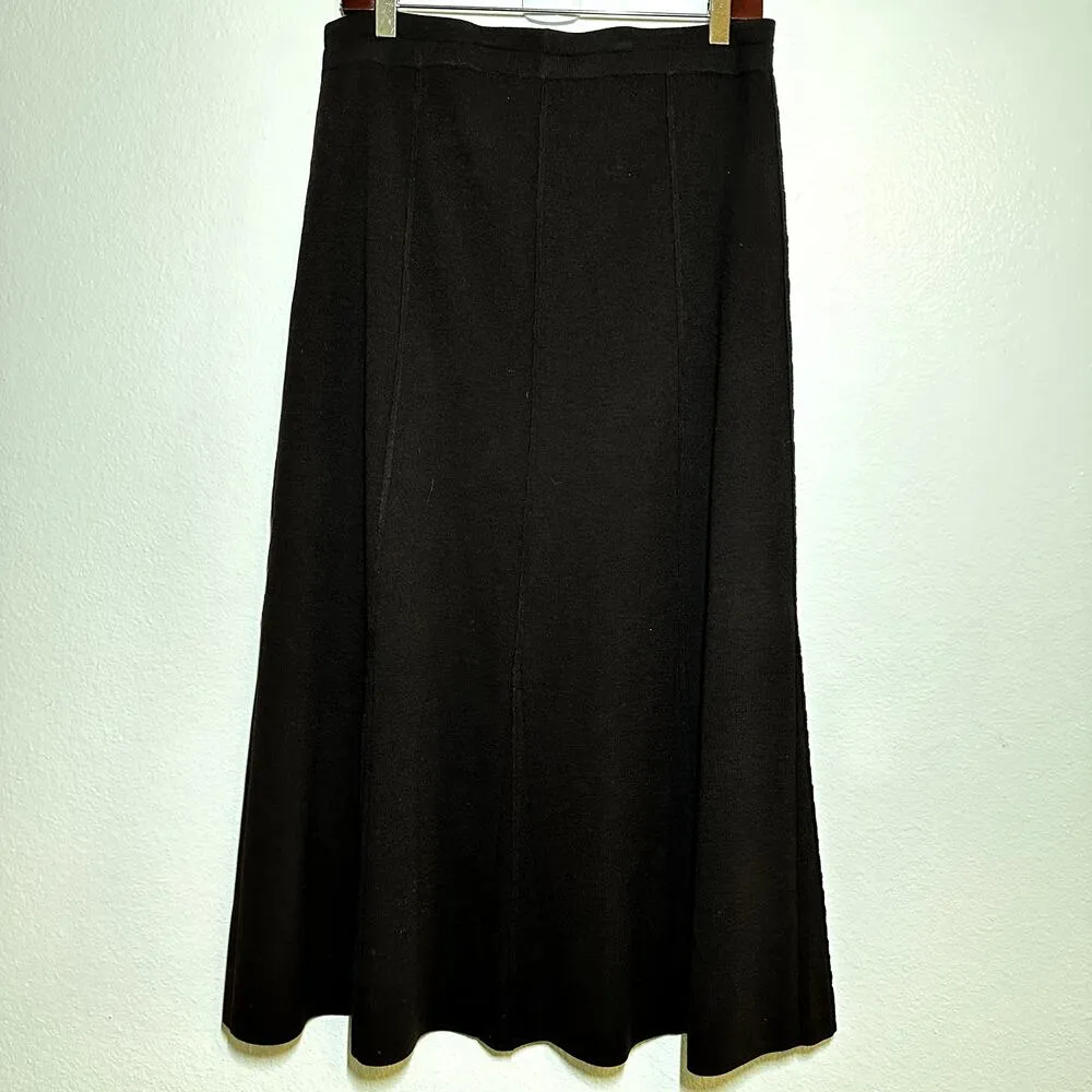 Eileen Fisher Midi Skirt 100% Wool Pull On Flowy A-Line Brown Medium - Image 8