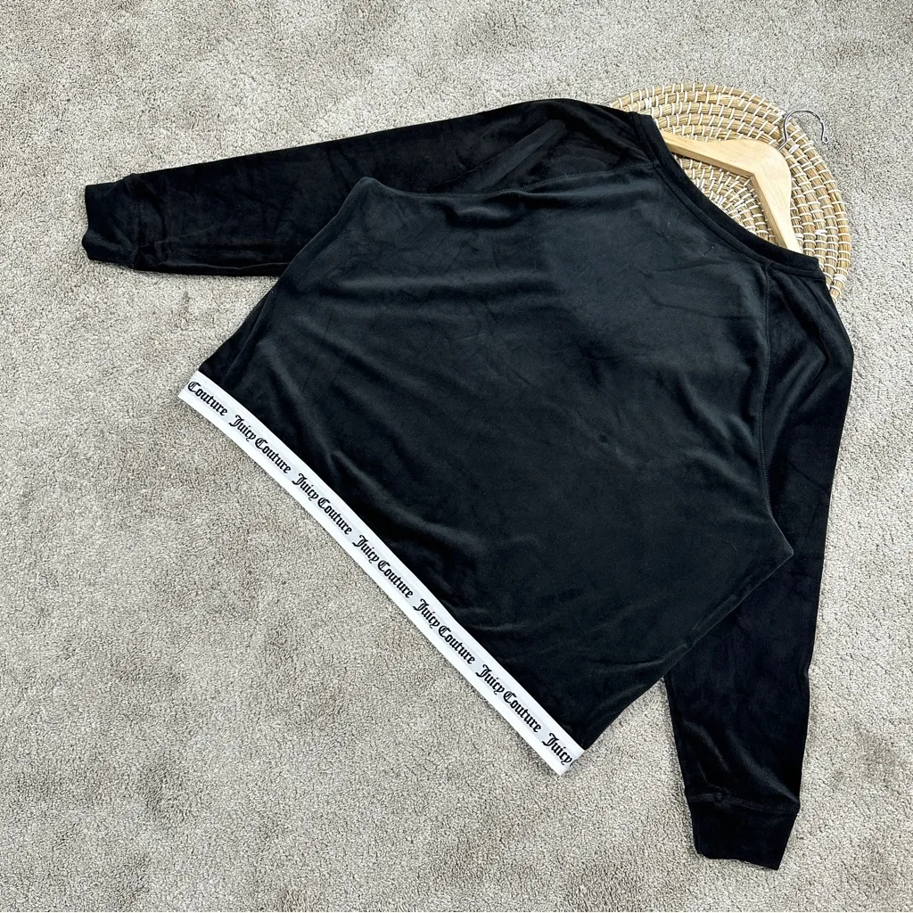 Juicy Couture Women’s Velour Velvet Sweatshirt Top Crewneck Loungewear Balck 1X - Image 7