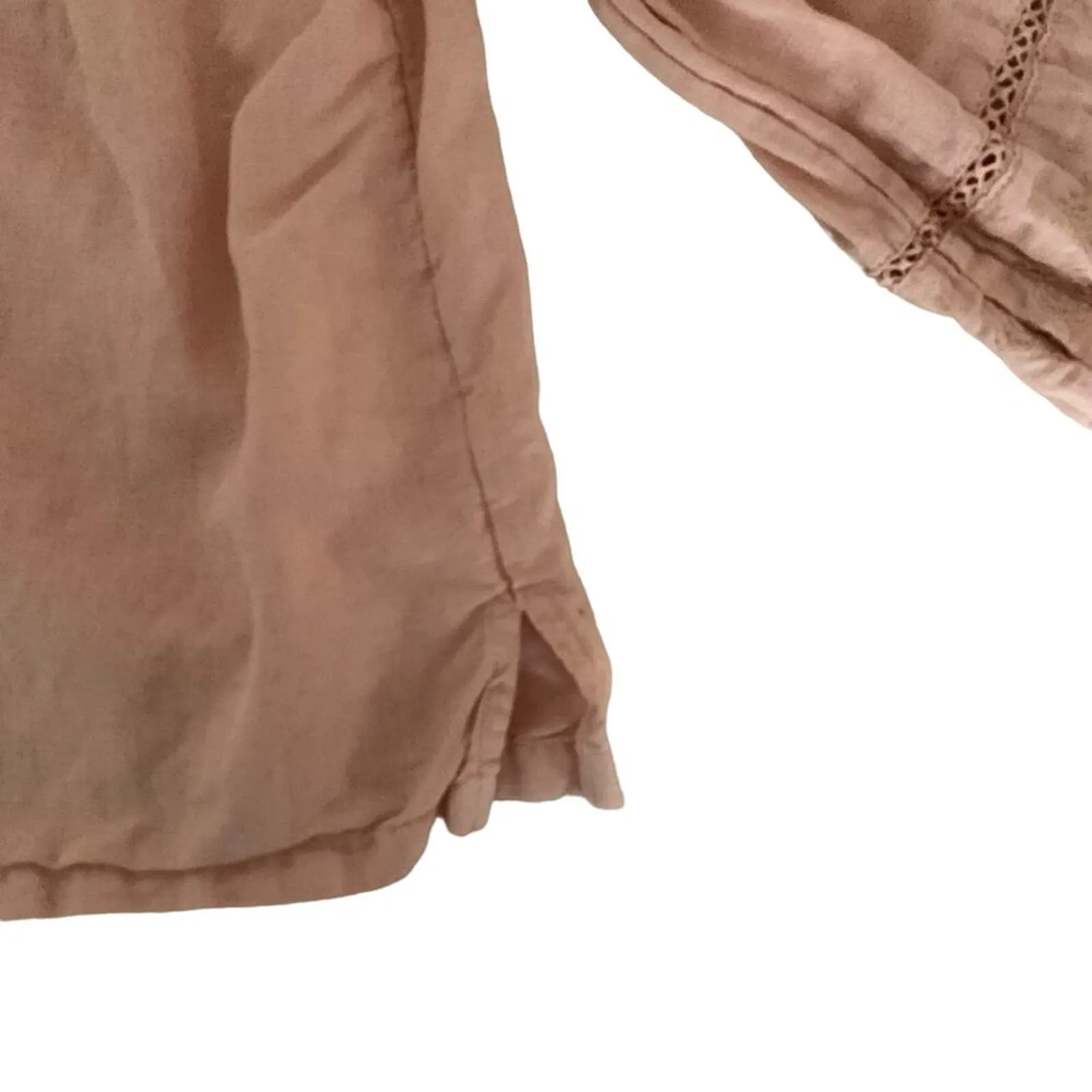 Rachel Zoe Pink Peach Linen Top Size Approx M with Tucks, Embroidery, Insertion - Image 8