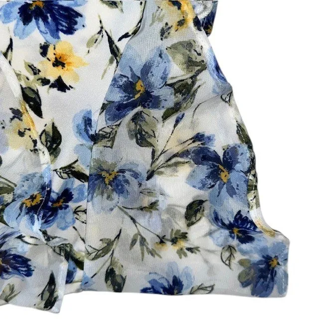 Perseption Concept Floral Ruffle Blouse Button Down Top Short Sleeve Size‎ L Blue Size L - Image 12
